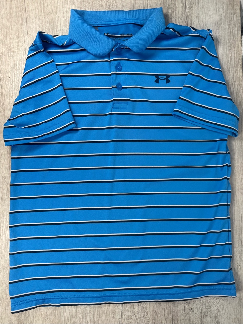 Under Armour Blue Black White Striped Polo Shirt
